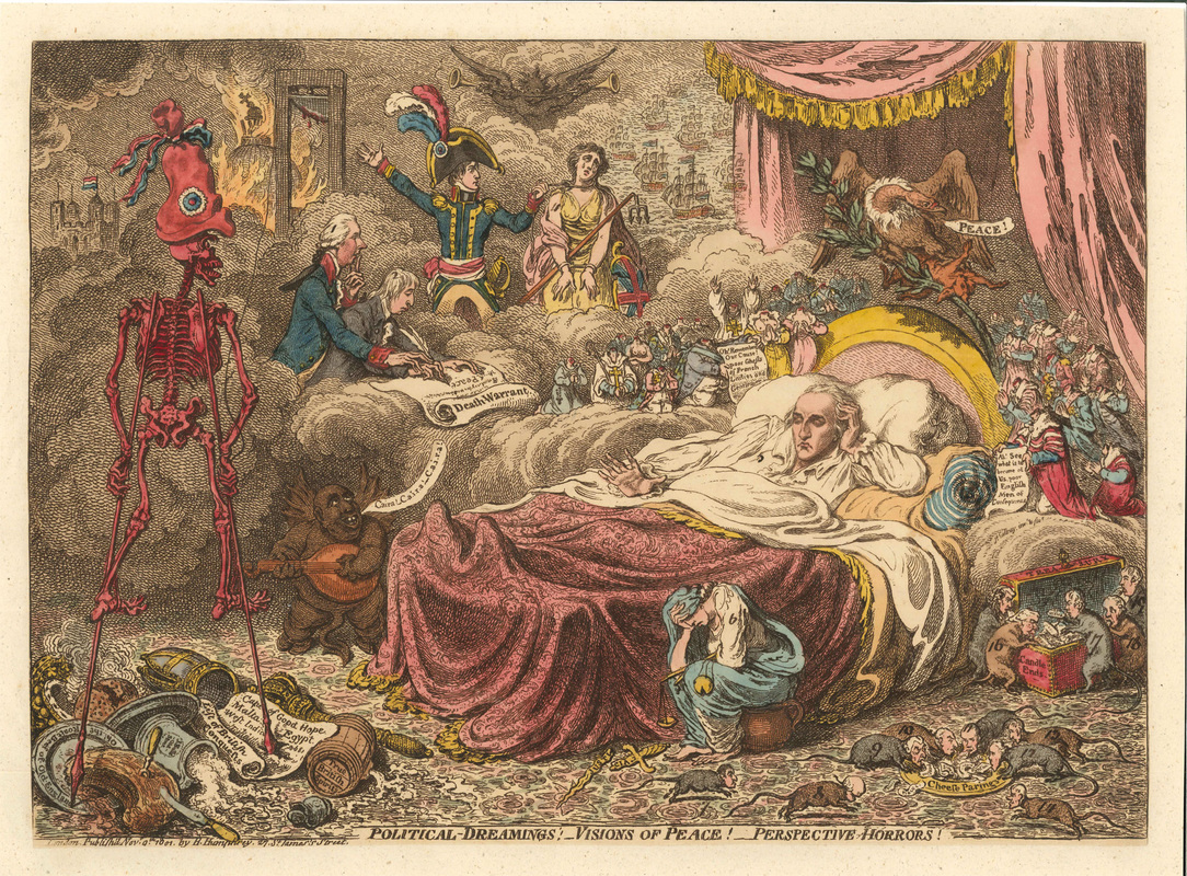 POLITICAL-DREAMINGS ! – VISIONS OF PEACE ! – PERSPECTIVE HORRORS !. H.Humphrey, 9 November 1801.  JAMES GILLRAY 1756-1815  Andrew Edmunds Prints