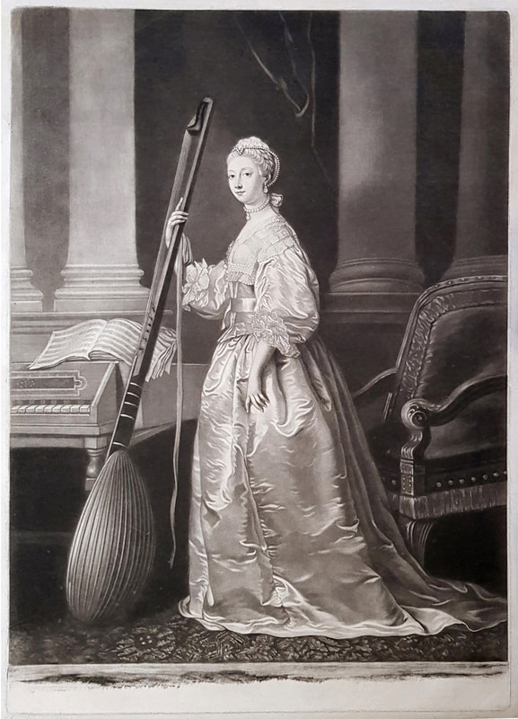 Lady Mary Campbell  holding a theorbo 1762  James Mcardell Andrew Edmunds Prints
